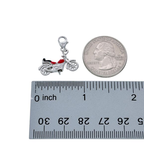 Vintage QG Sterling Silver 925 Red Black Enamel Motorcycle Charm - Picture 4 of 5